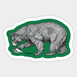 Mountain Bear Black On White Line Illustration Cut Out Sticker